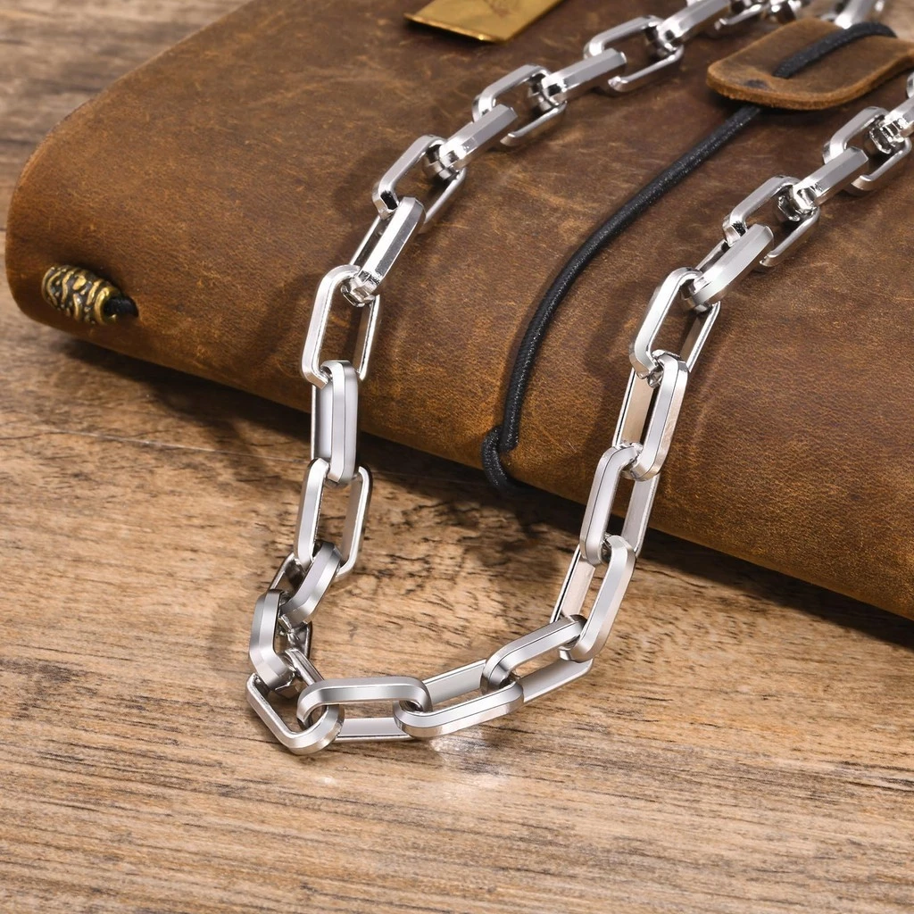 Minimalist Men's Necklace, Stainless Steel, Rectangular Chain