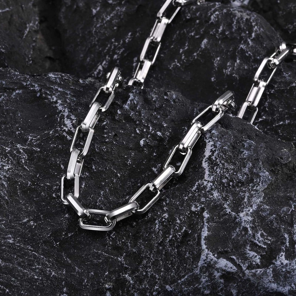 Minimalist Men's Necklace, Stainless Steel, Rectangular Chain