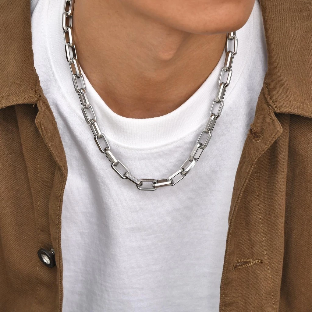 Minimalist Men's Necklace, Stainless Steel, Rectangular Chain